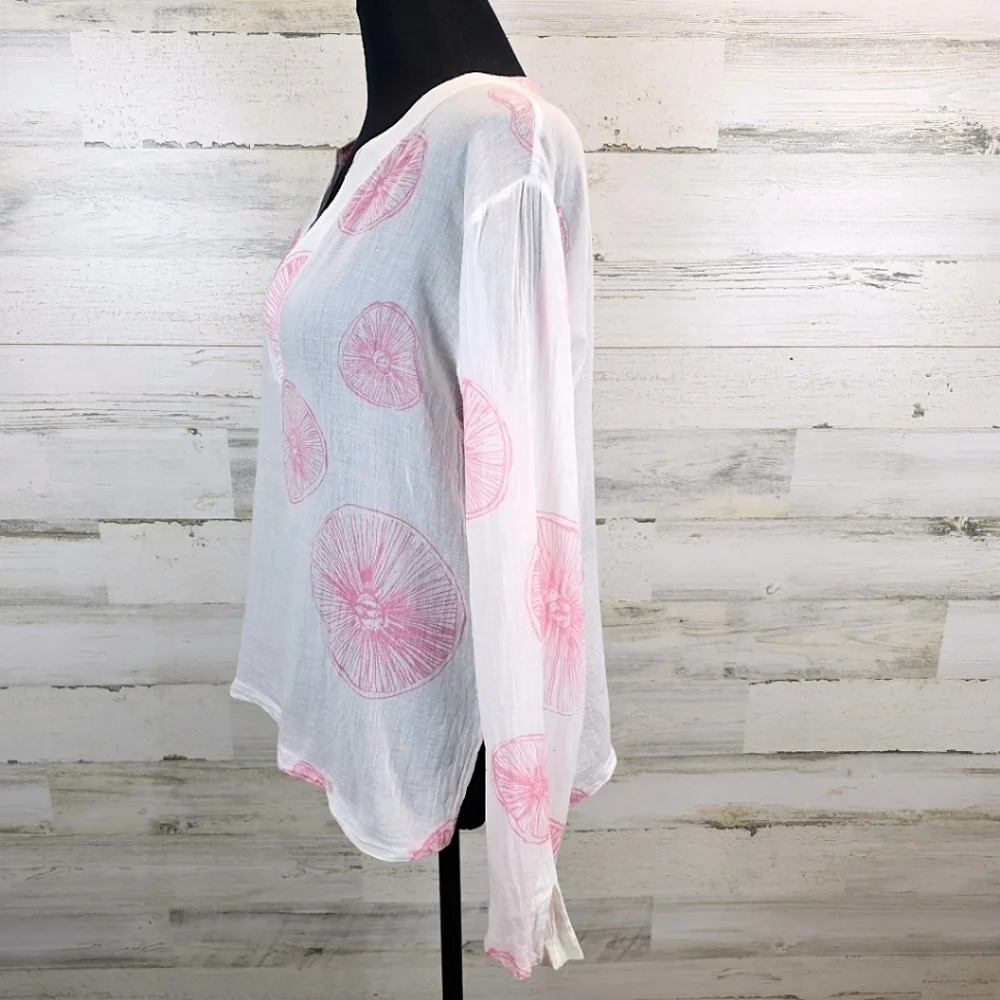 Virginia Johnson Cotton Semi-Sheer Top Size Medium White Boho Beachy Coastal